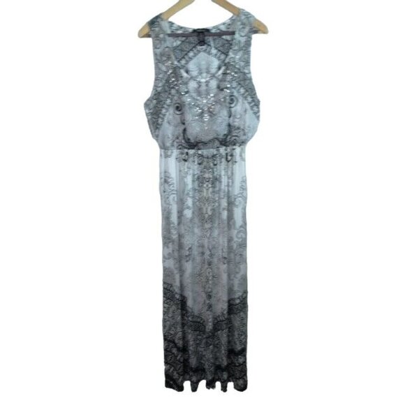 Style & Co Womens Dress Size Medium Gray White Embellished Sleeveless Maxi Dress - Picture 1 of 11